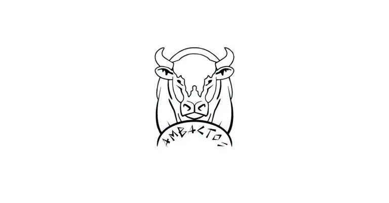 Emblema de los Ambactos con cabeza de toro en estilo tribal y nombre en caracteres prerromanos, grupo de recreación histórica de Astures y Romanos Astorga