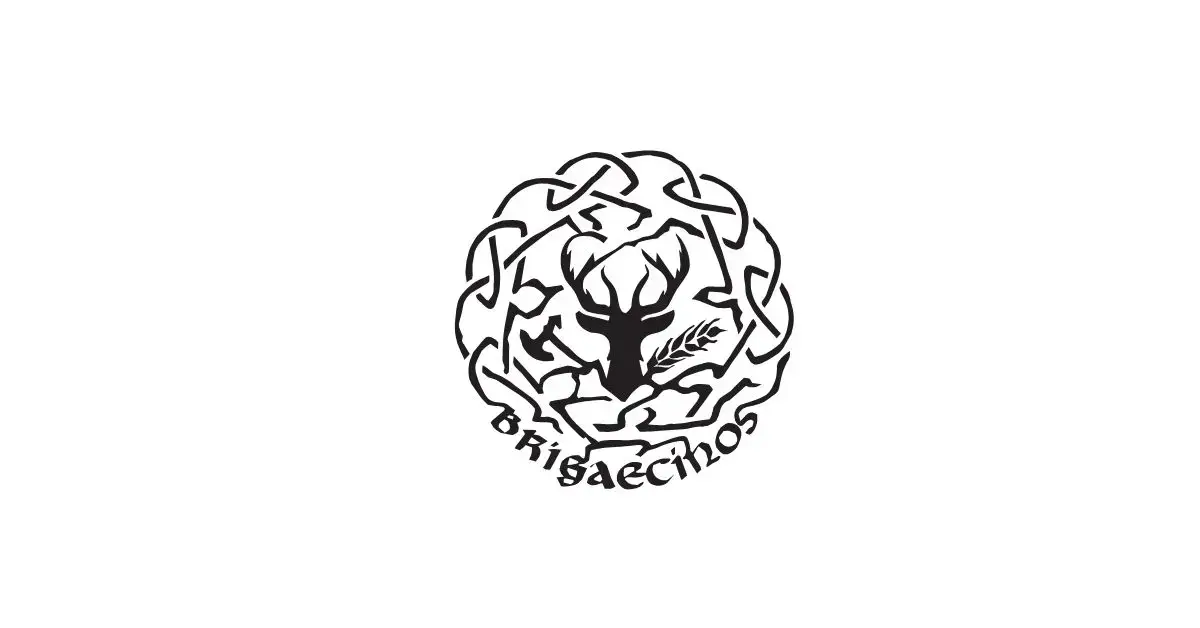 Logo de los Brigaecinos con ciervo y espiga de trigo enmarcados en nudo celta circular, tribu astur prerromana de Astures y Romanos Astorga