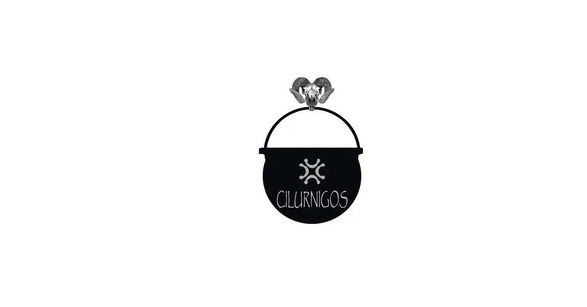 Logo de los Cilurnigos con caldero druídico negro, cráneo de carnero y símbolo astur, grupo de recreación histórica de Astures y Romanos Astorga